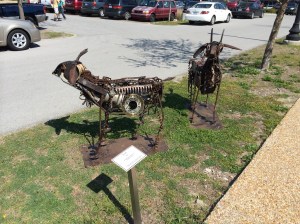 Mechanical parts sculpted to make a couple goats! These were life-size and amazing to see. On the walk to the Farmers Market